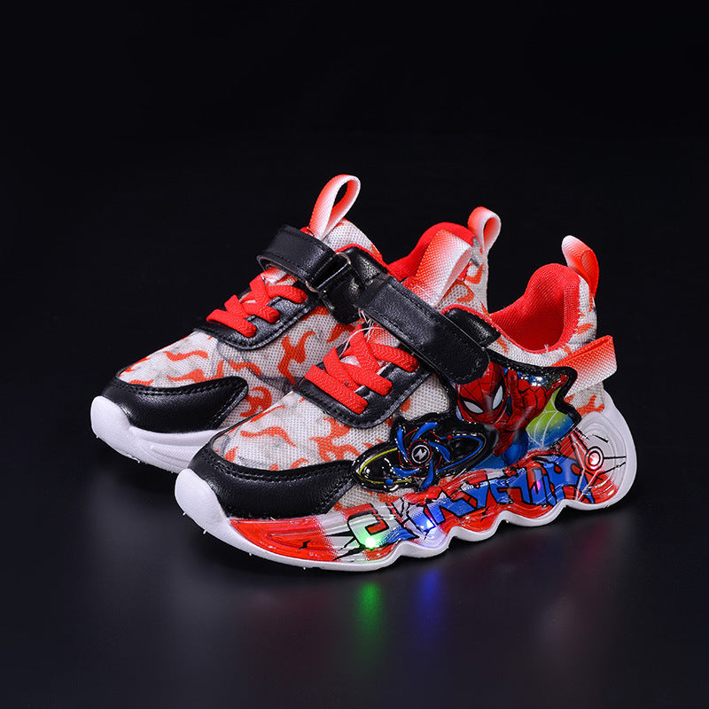 Boys' sneaker 2025 Spring and Summer Breathable Children's Mesh Lights Running Shoes Little Boy's Cartoon Luminous Children's Shoes Trendy