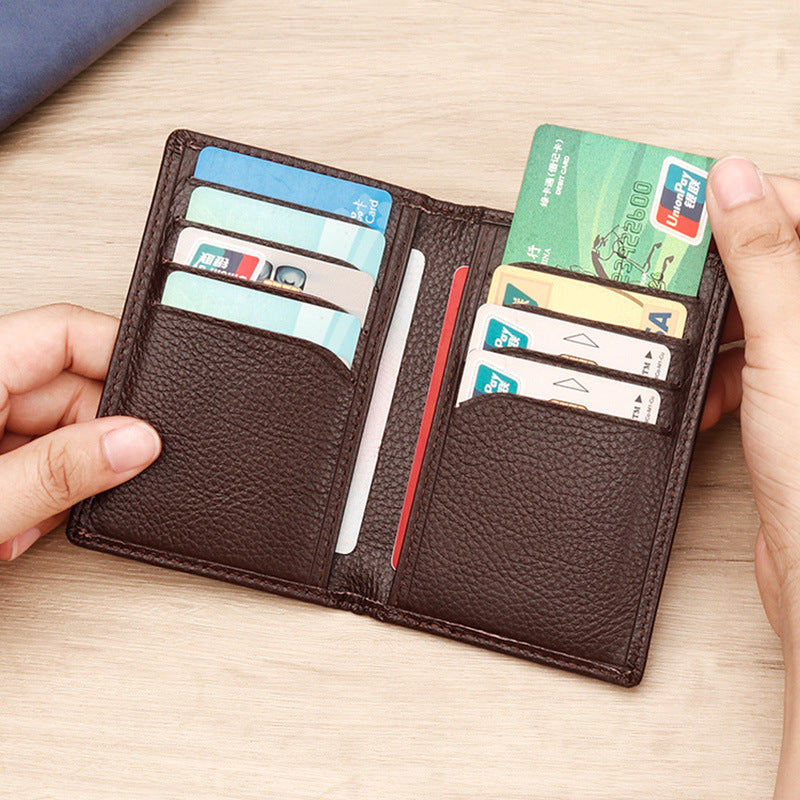 Men's Genuine Leather Card Holder Customized Litchi Pattern Top Layer Cowhide Credit Card Holder Anti-Magnetic RFID Customized 8106