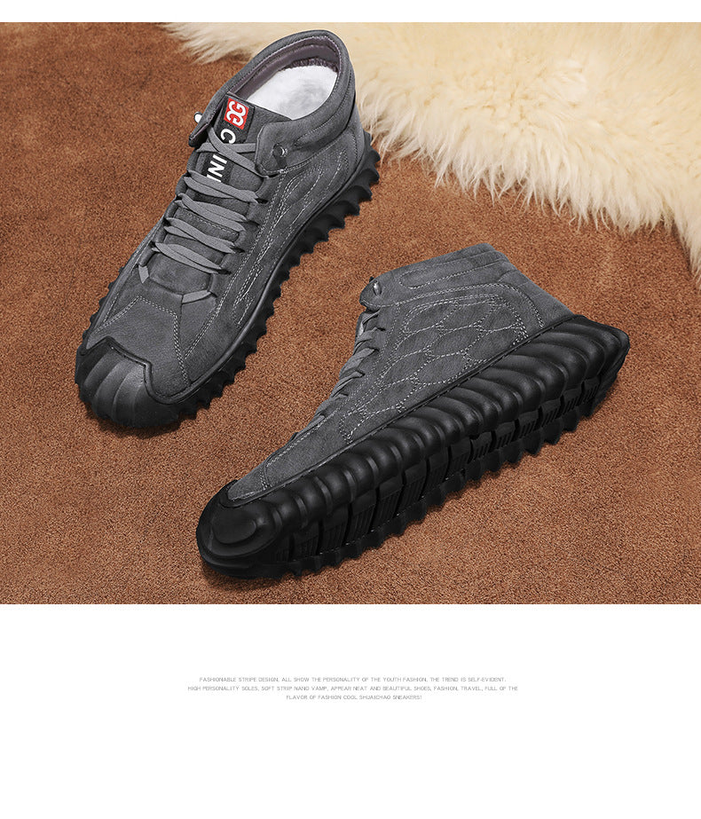 Men's Shoes 2024 New Winter Large Cotton Shoes Men's fleece-lined Warm Fur One Non-slip Dad's Cotton Leather Shoes High-top Shoes