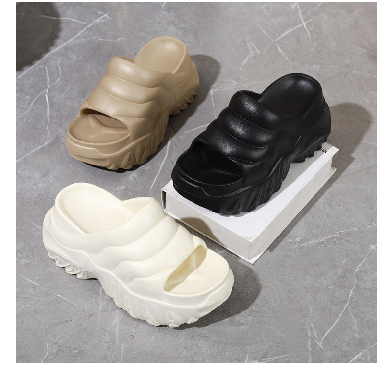 New Summer Thick Bottom High Heel Wedge Slippers for Outer Wear Slippers with High Height Skinny Lazy Slim Slippers