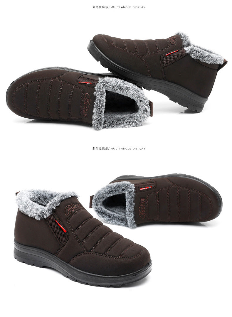 Old Beijing cloth shoes men's cotton shoes winter fleece-lined warm middle-aged and elderly dad shoes waterproof non-slip old men's cotton boots