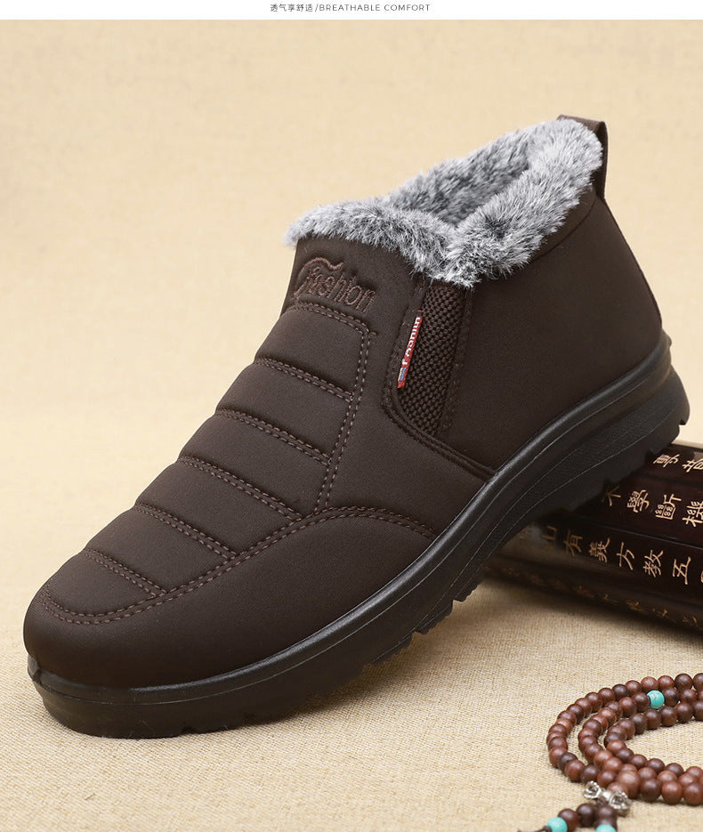 Old Beijing cloth shoes men's cotton shoes winter fleece-lined warm middle-aged and elderly dad shoes waterproof non-slip old men's cotton boots