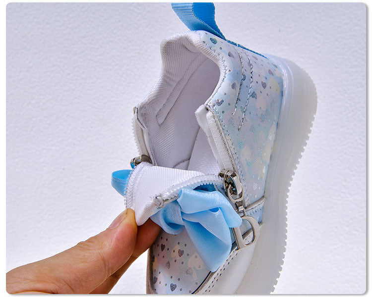 Spring and Autumn New Girls Princess LED Lighting Small and Medium Girls Casual Bow Sports Soft Sole Shoes Factory Outlet
