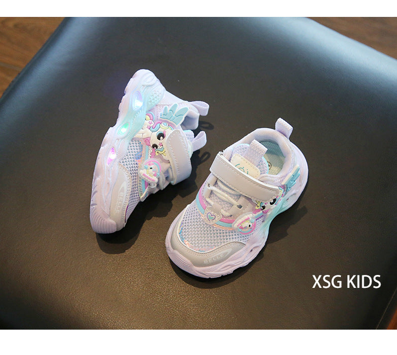 girls shoes with lights cartoon mesh fashion hook and loop sneaker for children