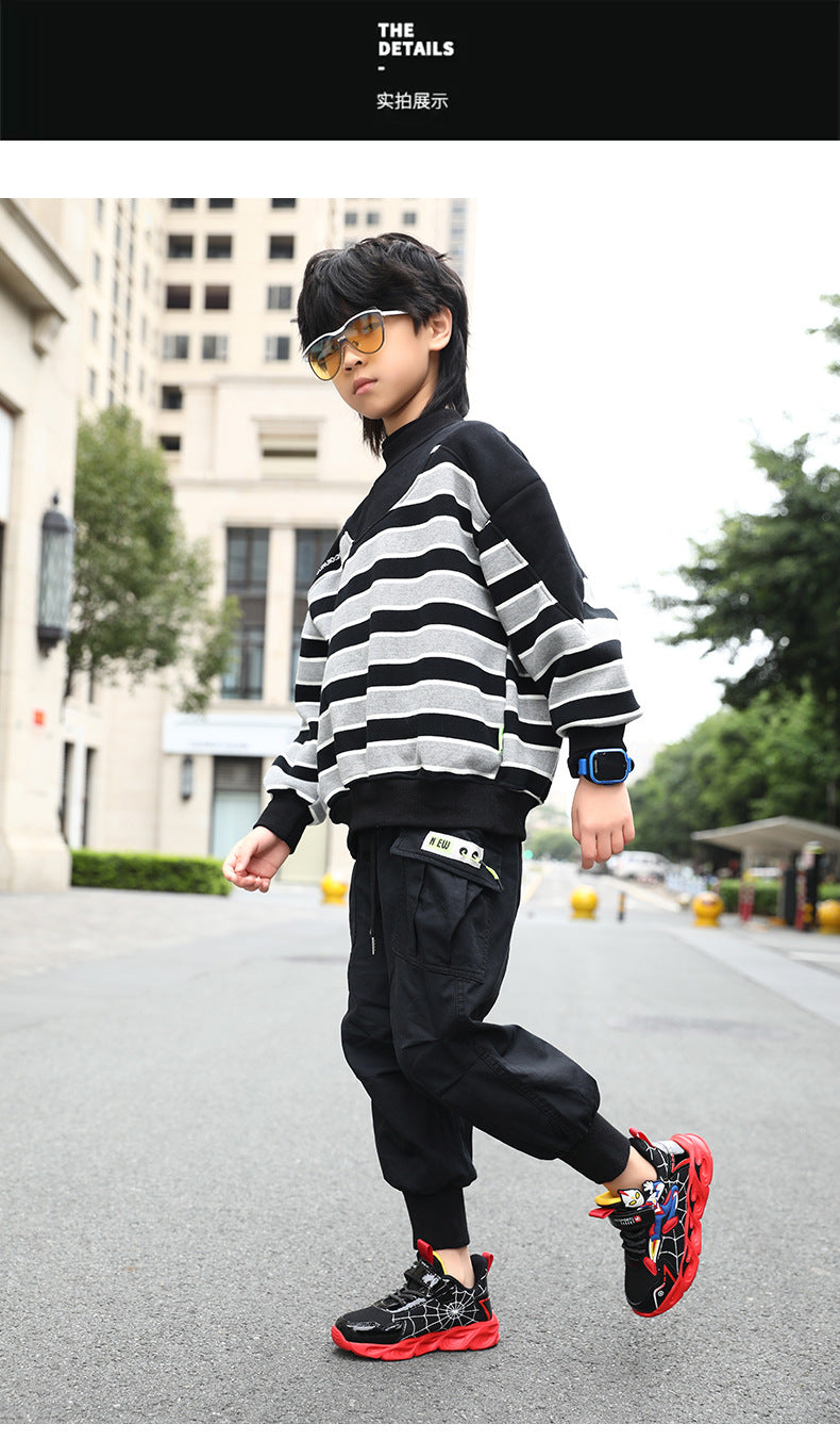 Boys' Shoes Anti-Slip Mid-Leat Running Shoes Leather with Lights Spider-Man Children's Sports Shoes Autumn Lightweight