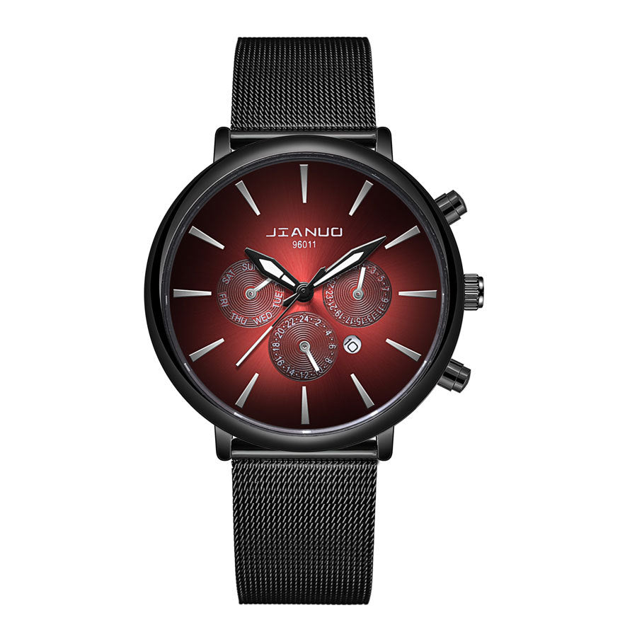 Men's Mesh Band Watch Fashion Calendar Quartz Watch Business Casual Business Men's Cool Blue Watch