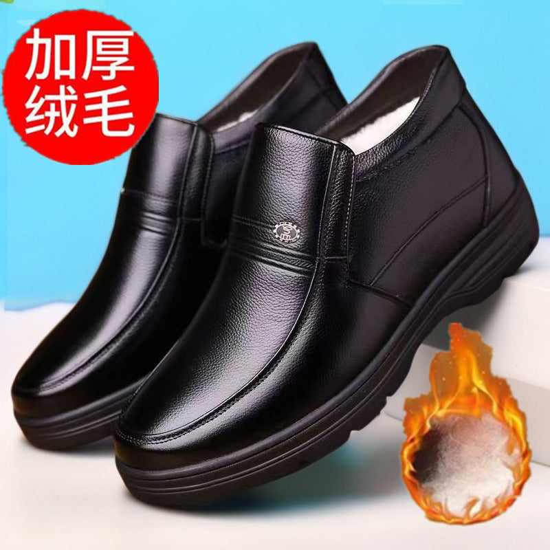 2025 New Dad Shoes Non-Slip Elderly Leather Shoes High-Top Cotton Shoes Men's Winter Middle-Aged and Elderly Winter Warm Cotton Boots