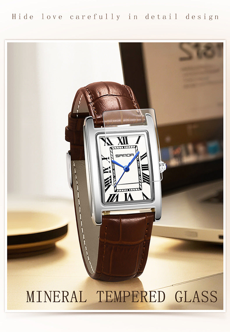 Sanda Live Hot Couple Watch Vintage Square Quartz Watch Waterproof Roman Scale Men's and Women's Watches