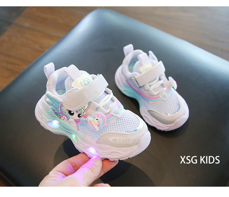 girls shoes with lights cartoon mesh fashion hook and loop sneaker for children