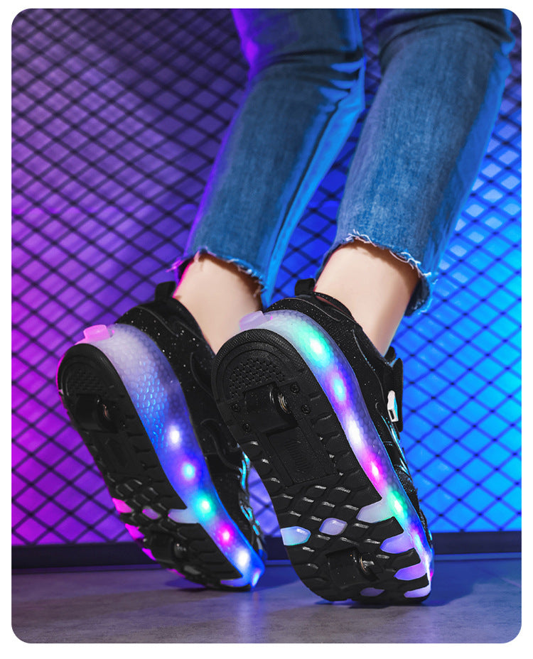Factory Direct Sale Children's Light-Up Roller Shoes with Double Wheels, Invisible Student Roller Skates with Wheels for Walking, Suitable for Girls