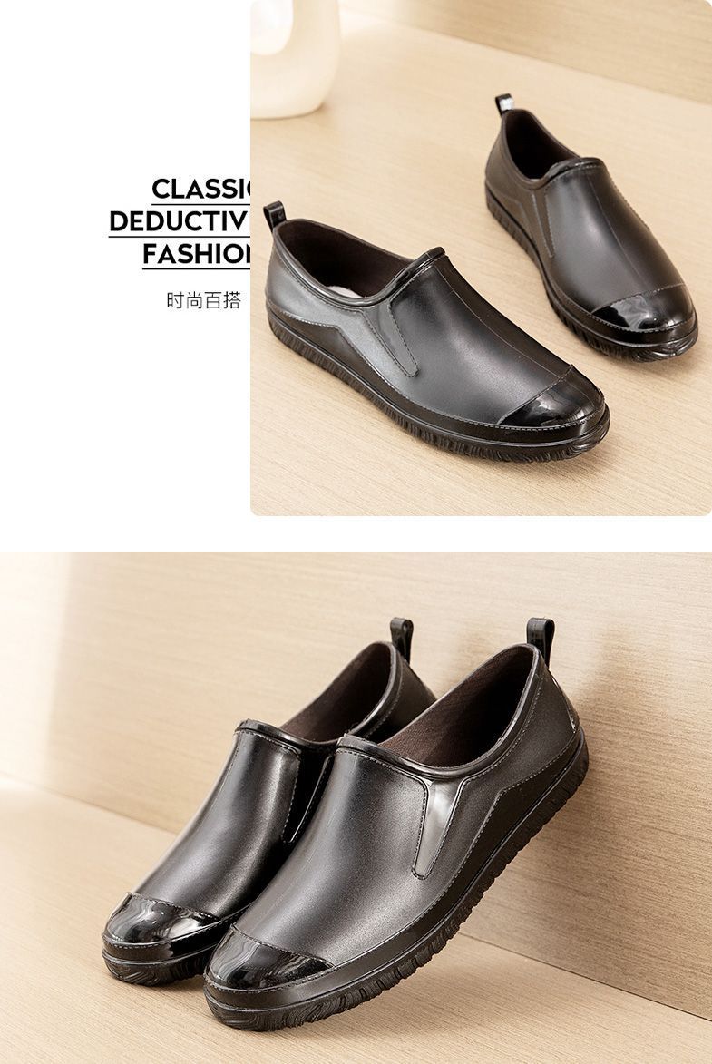Thickened New Rain Boots Women's Four Seasons Yuanbao Shallow Water Shoes Middle-aged Short Tube Waterproof Non-slip fleece-lined Warm Rubber Rain Boots