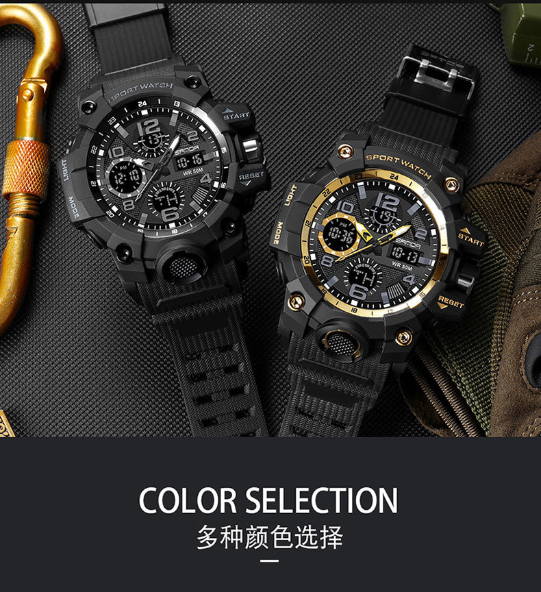 Sanda Hot-Selling Watch Korean Version Student Party Multi-Functional Waterproof Alarm Clock Electronic Watch Cool Dual Display Luminous Sports Watch