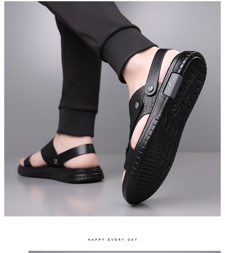 Men's Sandals 2025 New Summer Soft Sole Leather Sandals Anti-Slip Beach Shoes Dual-Purpose Outerwear Sandals and Slippers for Men