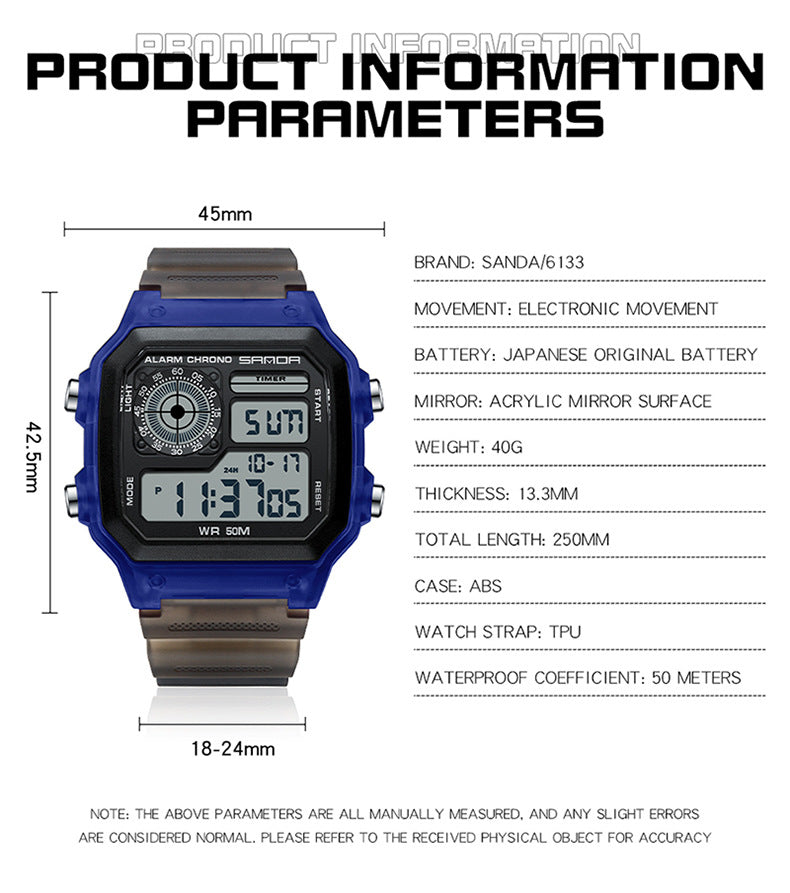 🔥🔥🔥🔥 Luminous Waterproof Alarm Watch Simple Transparent Sports Watch