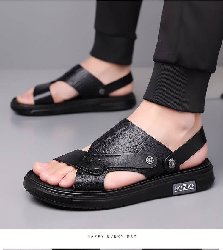 Men's Sandals 2025 New Summer Soft Sole Leather Sandals Anti-Slip Beach Shoes Dual-Purpose Outerwear Sandals and Slippers for Men