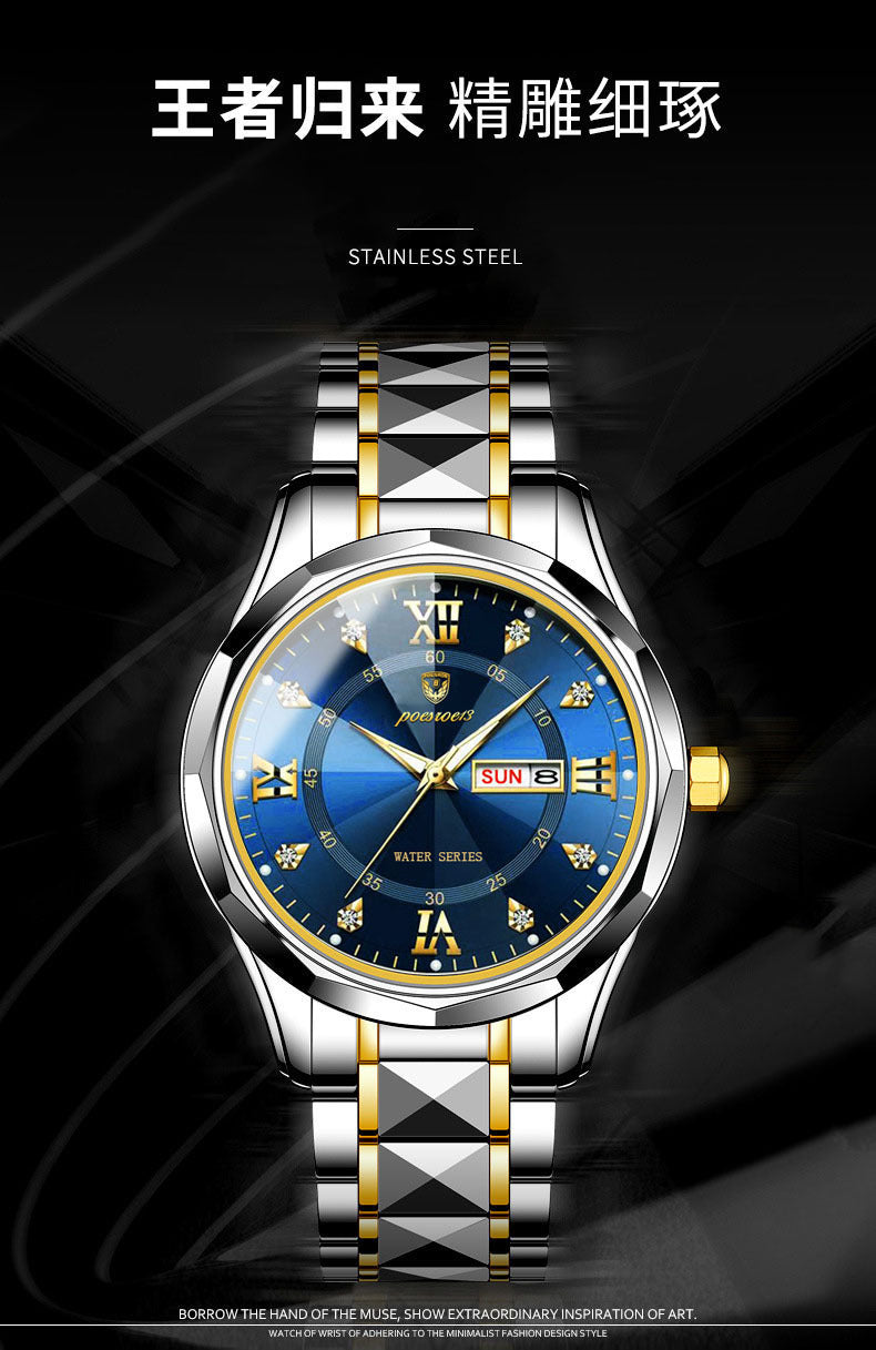 men's watch butterfly buckle steel belt luminous waterproof calendar Diamond