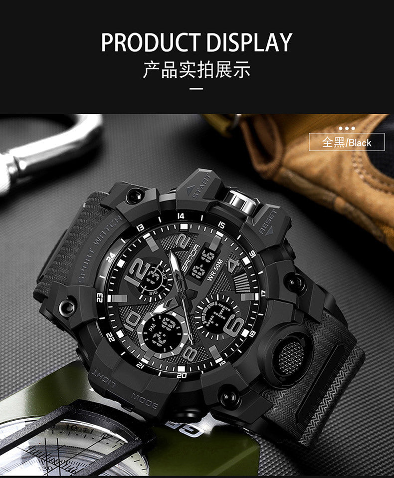 Sanda Hot-Selling Watch Korean Version Student Party Multi-Functional Waterproof Alarm Clock Electronic Watch Cool Dual Display Luminous Sports Watch