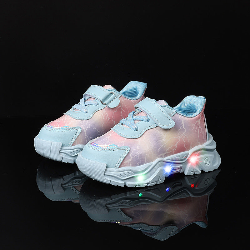 Spring and Autumn New Girls' Sports Shoes Light-Up Cartoon Shoes