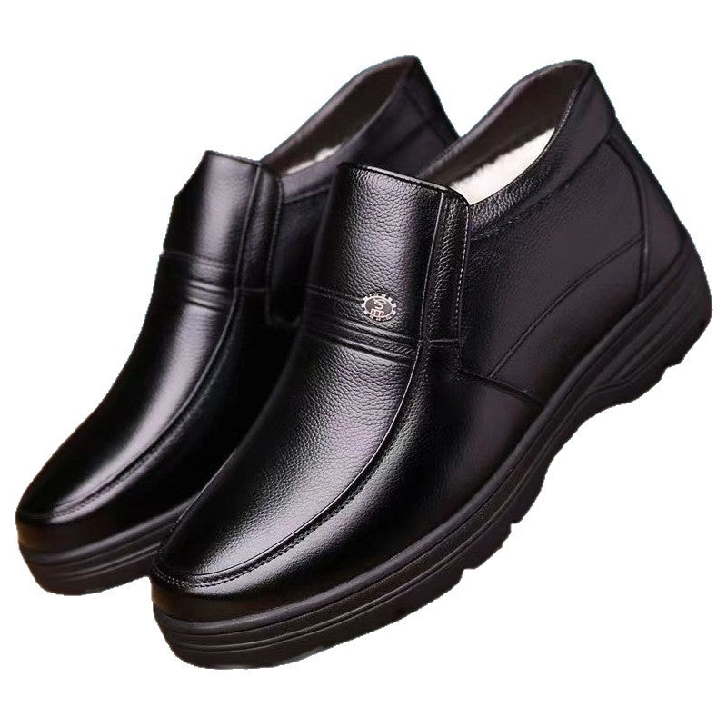 2025 New Dad Shoes Non-Slip Elderly Leather Shoes High-Top Cotton Shoes Men's Winter Middle-Aged and Elderly Winter Warm Cotton Boots