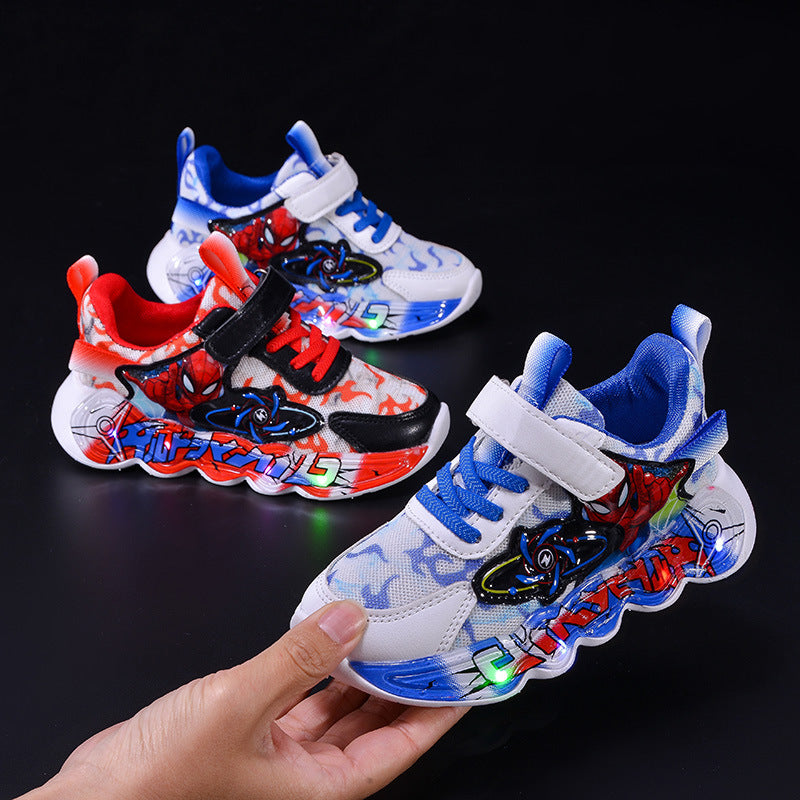 Boys' sneaker 2025 Spring and Summer Breathable Children's Mesh Lights Running Shoes Little Boy's Cartoon Luminous Children's Shoes Trendy