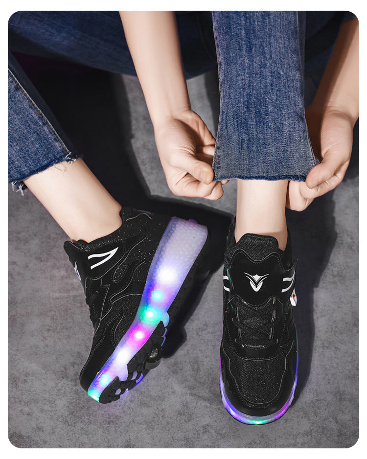 Factory Direct Sale Children's Light-Up Roller Shoes with Double Wheels, Invisible Student Roller Skates with Wheels for Walking, Suitable for Girls