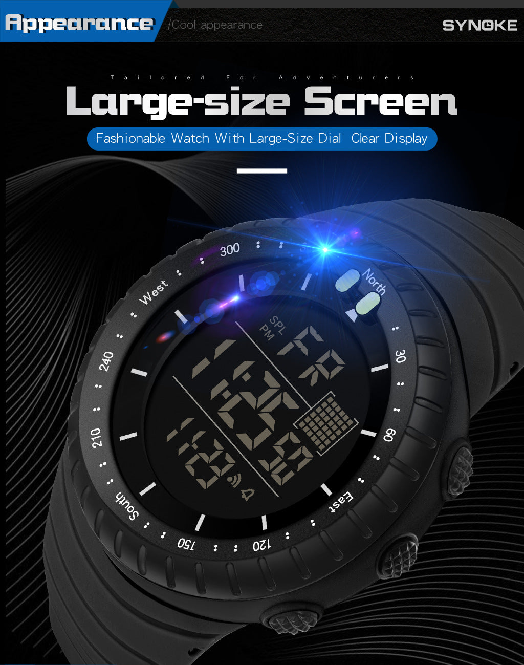 Synoke Sports Electronic Watch Outdoor Mountaineering Multi-Functional Luminous Waterproof Large Dial Fashionable Commuter Watch