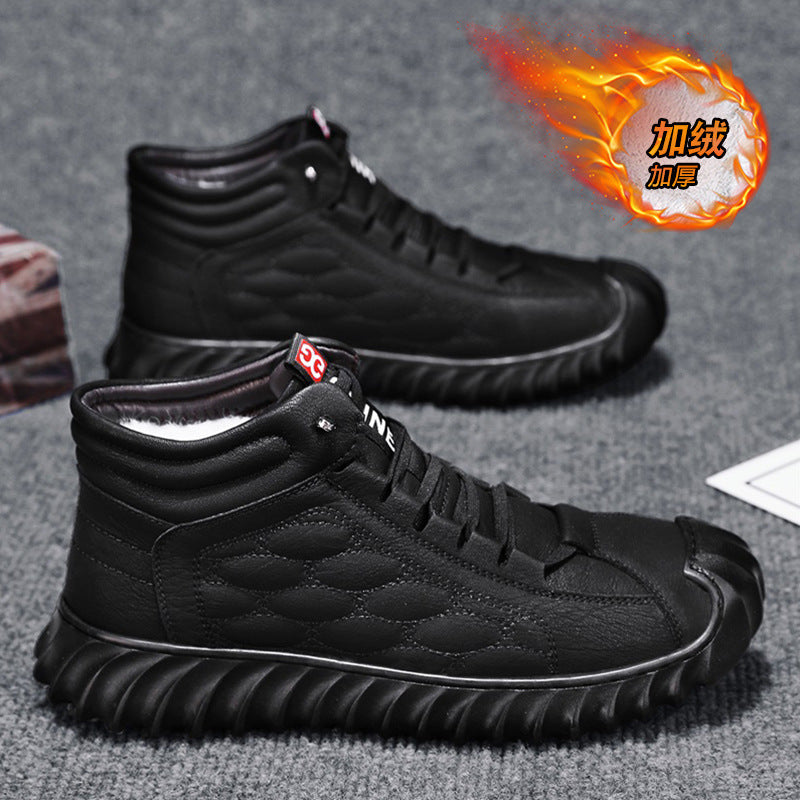 Men's Shoes 2024 New Winter Large Cotton Shoes Men's fleece-lined Warm Fur One Non-slip Dad's Cotton Leather Shoes High-top Shoes