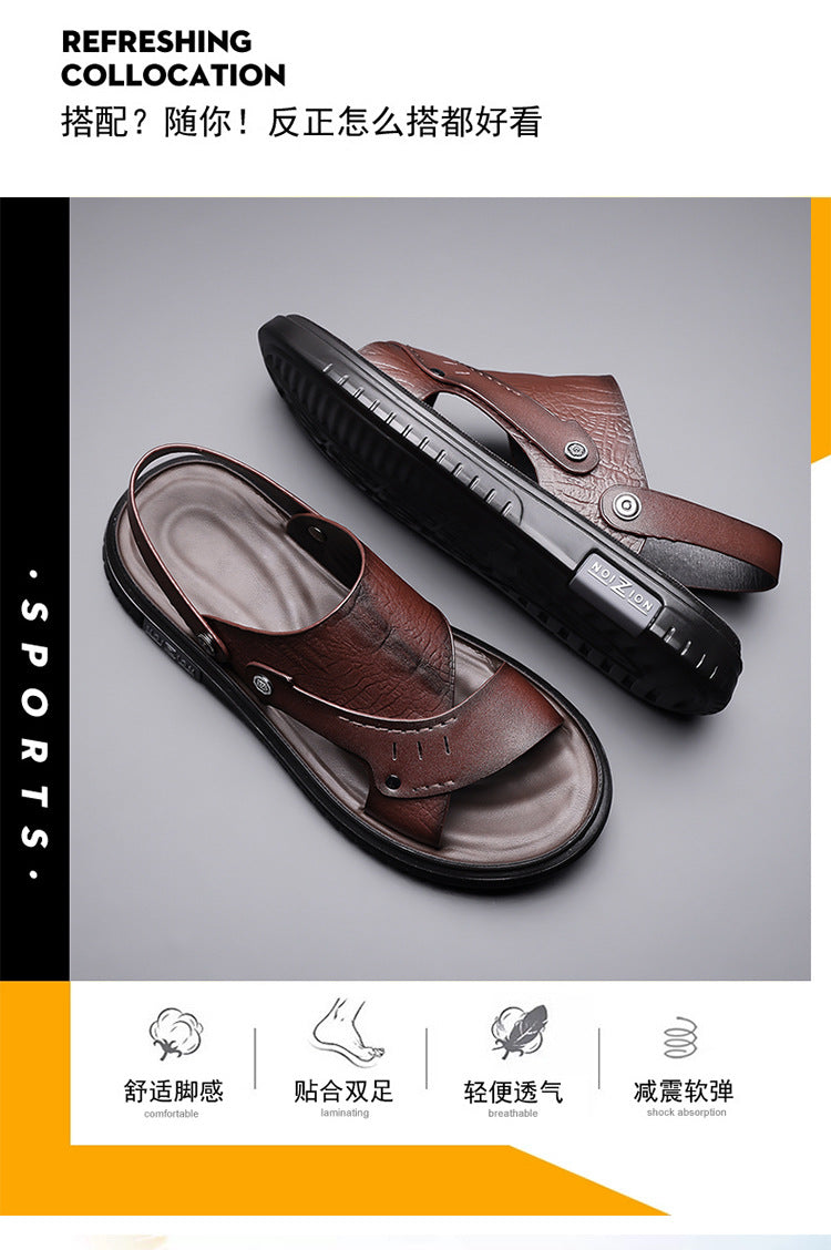 Men's Sandals 2025 New Summer Soft Sole Leather Sandals Anti-Slip Beach Shoes Dual-Purpose Outerwear Sandals and Slippers for Men