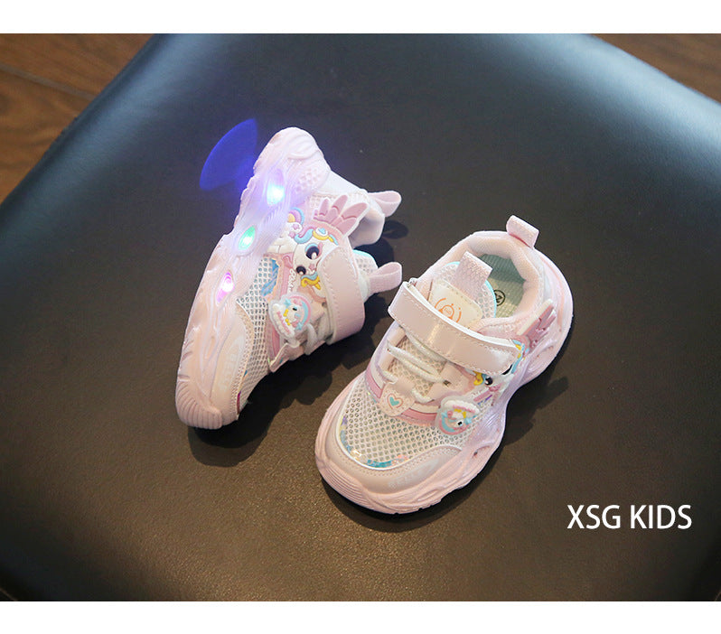 girls shoes with lights cartoon mesh fashion hook and loop sneaker for children