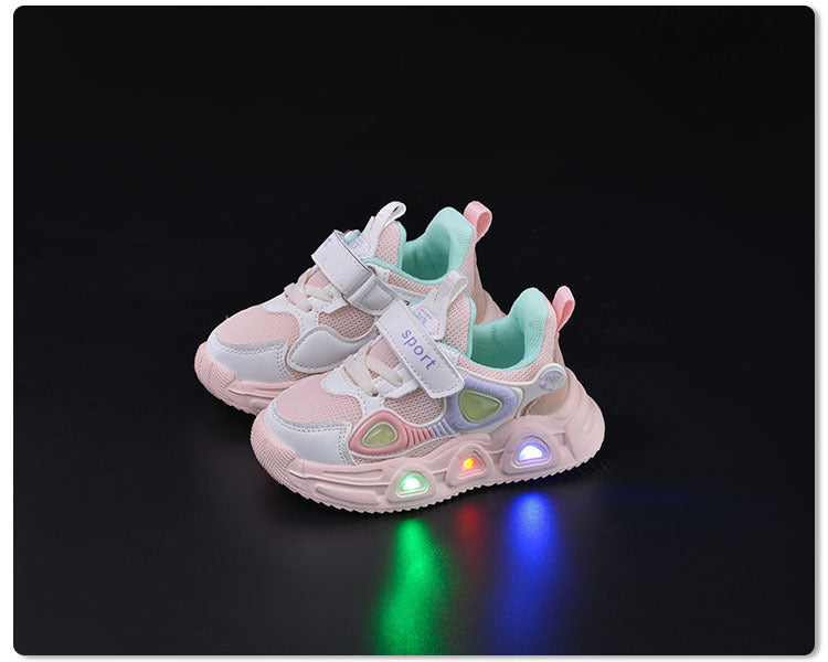 Spring and Autumn New Children's Luminous Mesh Shoes Men's and Women's Baby Shoes Lights Soft Sole Children's Velcro Casual sneaker Trendy