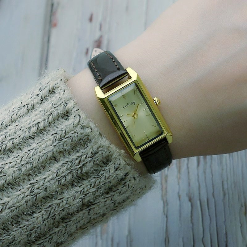 Small Rectangular Thin Strap Simple Women's Leather Strap Watch Trendy Leather Strap Watch Women's Quartz Watch .