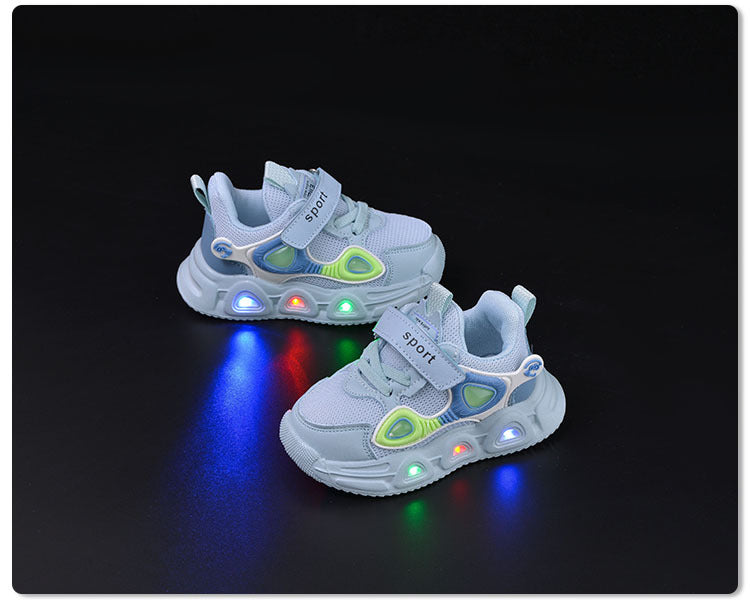 Spring and Autumn New Children's Luminous Mesh Shoes Men's and Women's Baby Shoes Lights Soft Sole Children's Velcro Casual sneaker Trendy