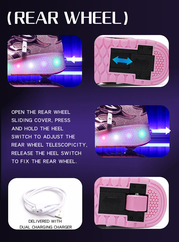 Factory Direct Sale Children's Light-Up Roller Shoes with Double Wheels, Invisible Student Roller Skates with Wheels for Walking, Suitable for Girls