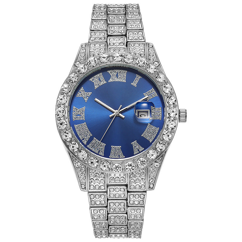 Diamond Watch🔥🔥🔥🔥 Five-Piece Diamond Cuban Chain Cross Necklace Cuban Ring