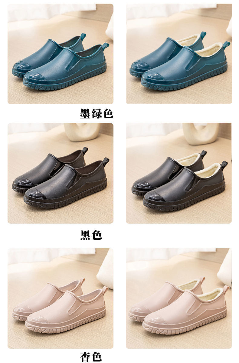 Thickened New Rain Boots Women's Four Seasons Yuanbao Shallow Water Shoes Middle-aged Short Tube Waterproof Non-slip fleece-lined Warm Rubber Rain Boots