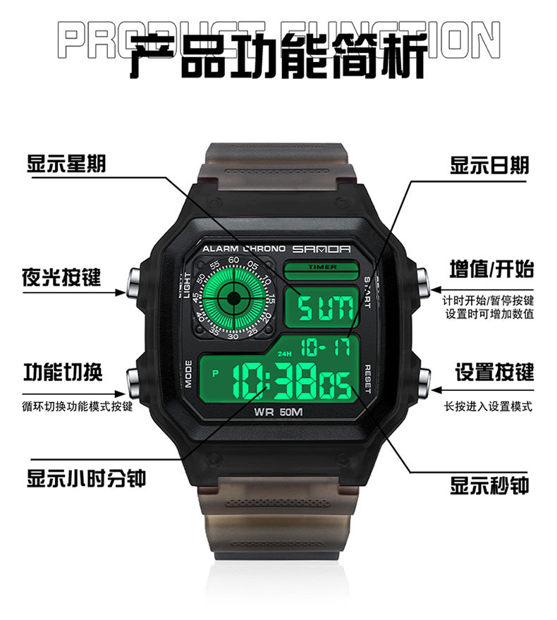 🔥🔥🔥🔥 Luminous Waterproof Alarm Watch Simple Transparent Sports Watch
