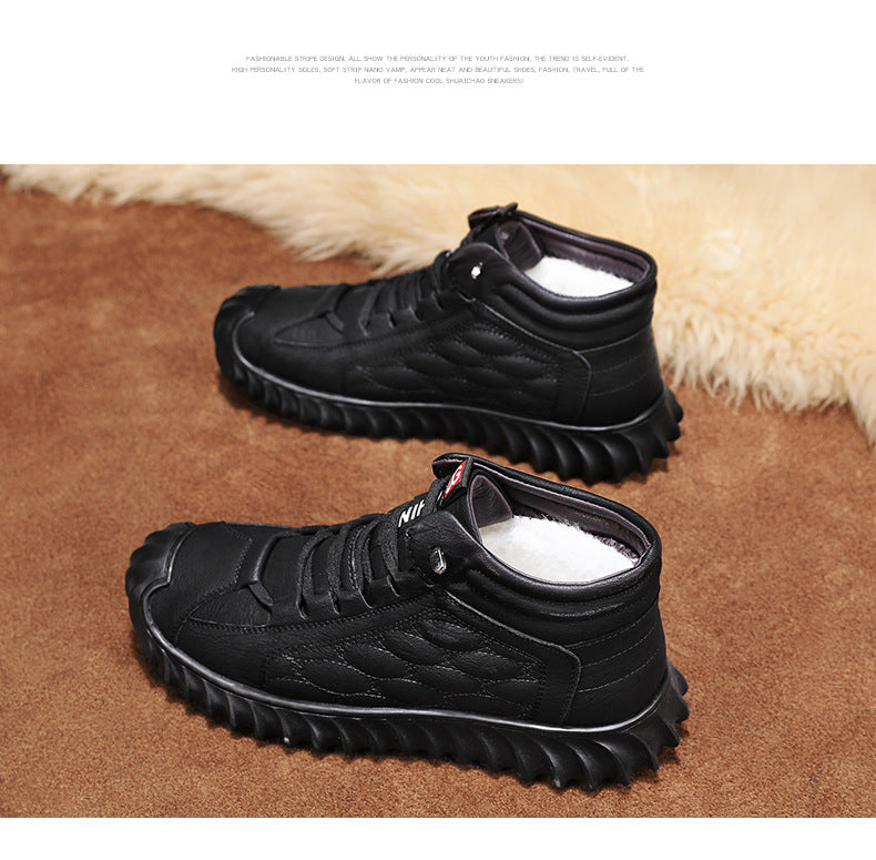 Men's Shoes 2024 New Winter Large Cotton Shoes Men's fleece-lined Warm Fur One Non-slip Dad's Cotton Leather Shoes High-top Shoes