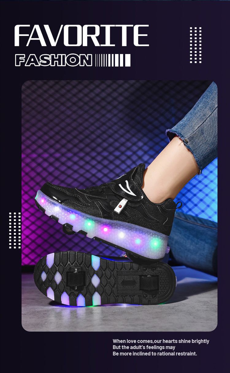 Factory Direct Sale Children's Light-Up Roller Shoes with Double Wheels, Invisible Student Roller Skates with Wheels for Walking, Suitable for Girls