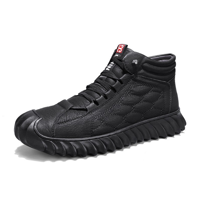 Men's Shoes 2024 New Winter Large Cotton Shoes Men's fleece-lined Warm Fur One Non-slip Dad's Cotton Leather Shoes High-top Shoes