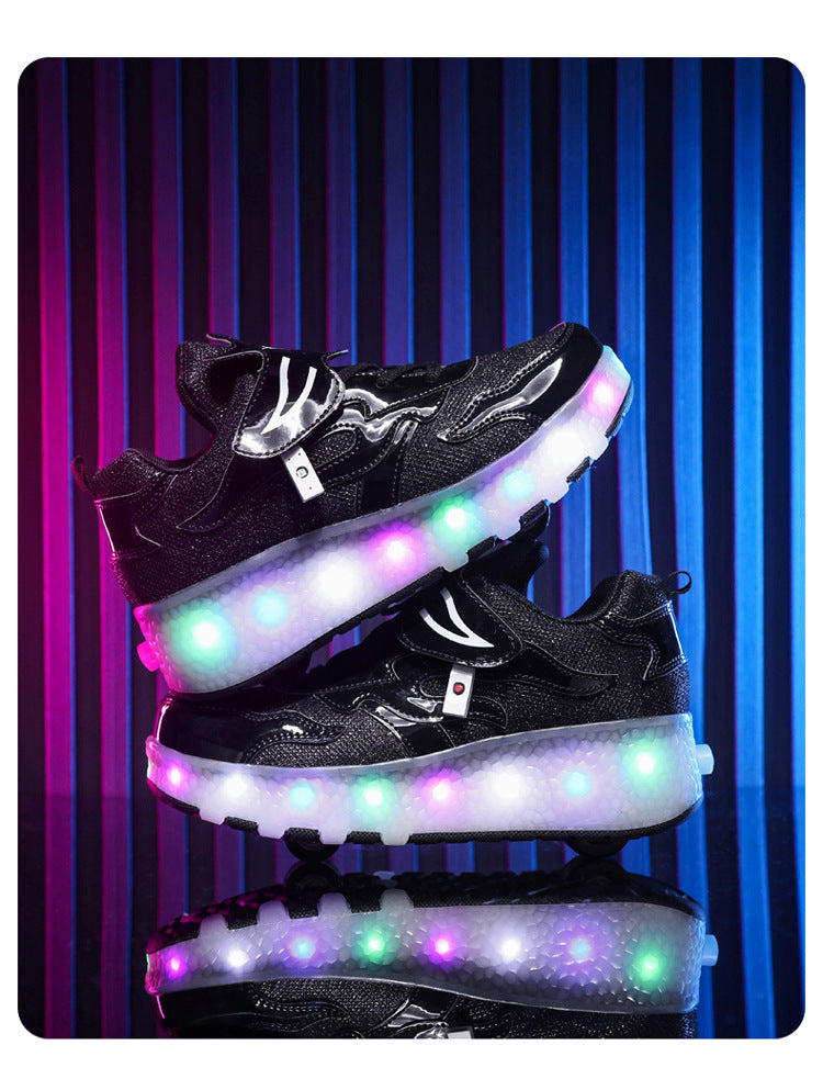 Factory Direct Sale Children's Light-Up Roller Shoes with Double Wheels, Invisible Student Roller Skates with Wheels for Walking, Suitable for Girls