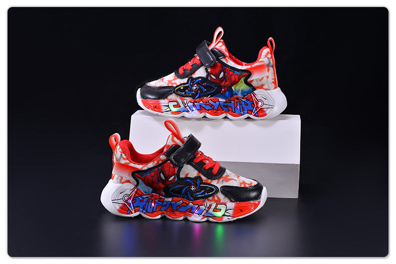 Boys' sneaker 2025 Spring and Summer Breathable Children's Mesh Lights Running Shoes Little Boy's Cartoon Luminous Children's Shoes Trendy