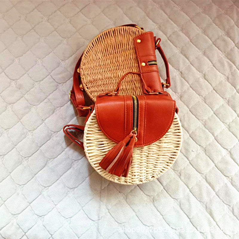 2022 New Product Cross-border Trendyy Hand-woven Women's Bag Fashionable Straw Bag Shoulder Handbag Travel Beach Bag