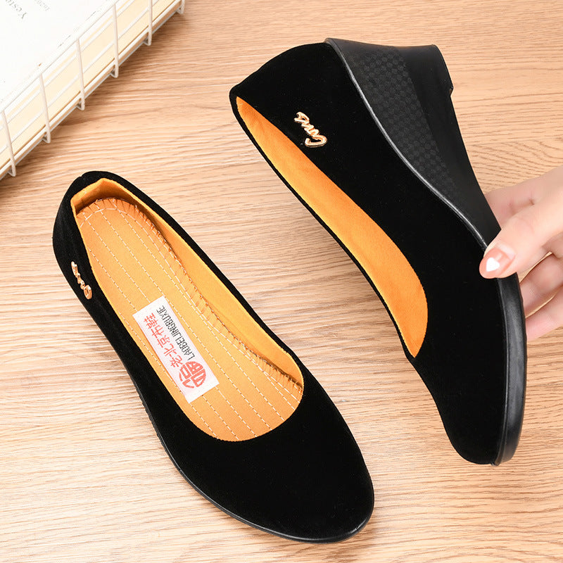 Black Polyurethane Shoes with Thick Soles and Wedge Heels, Women's Shoes