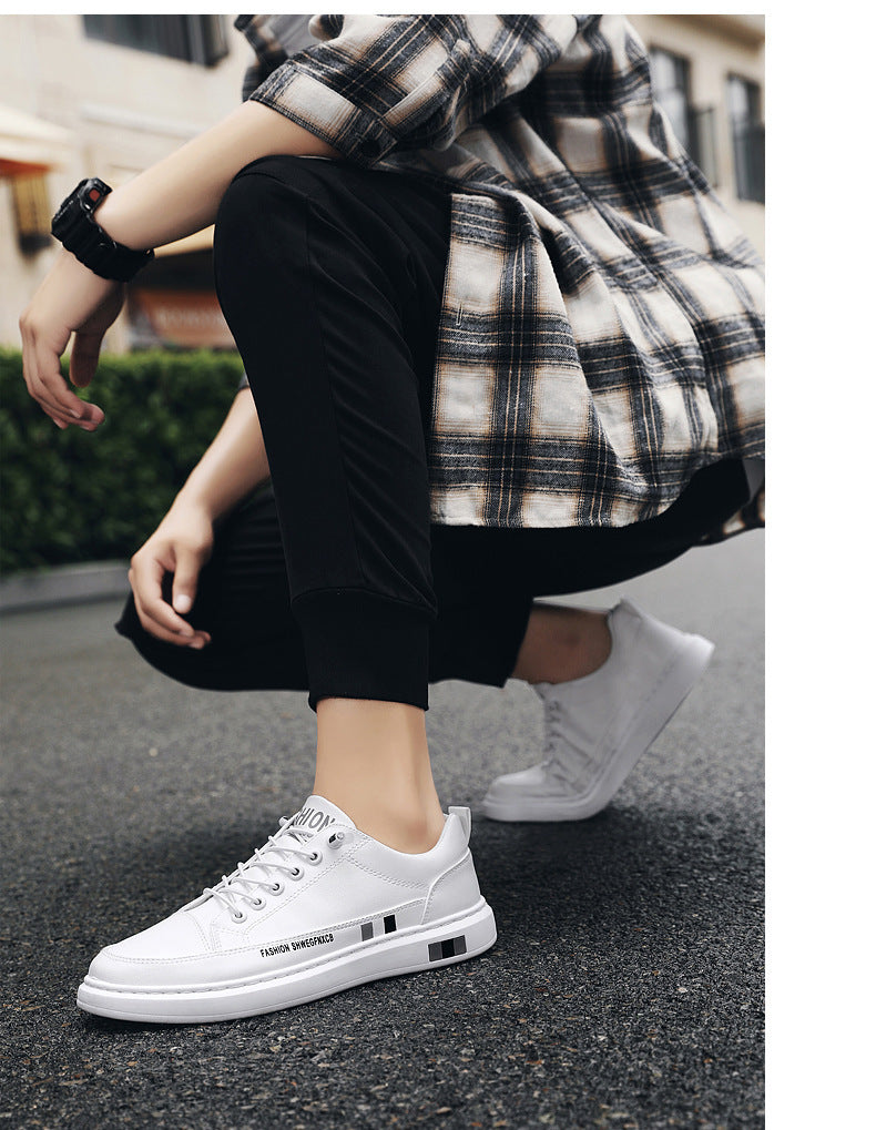 Breathable White Shoes for Men 2024 New Korean Style Trendy Casual Men's Trendy Shoes White Shoes Leather Panel Shoes Spring Live Broadcast