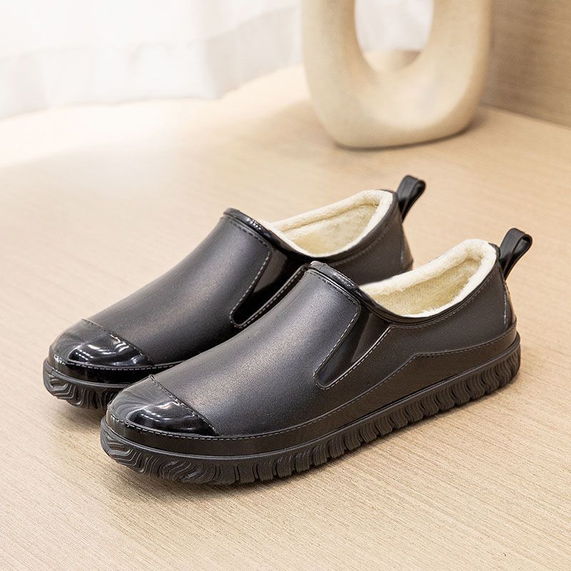Thickened New Rain Boots Women's Four Seasons Yuanbao Shallow Water Shoes Middle-aged Short Tube Waterproof Non-slip fleece-lined Warm Rubber Rain Boots