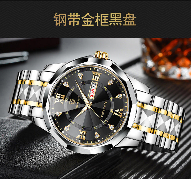 men's watch butterfly buckle steel belt luminous waterproof calendar Diamond