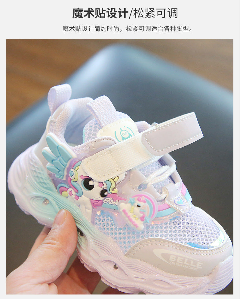 girls shoes with lights cartoon mesh fashion hook and loop sneaker for children