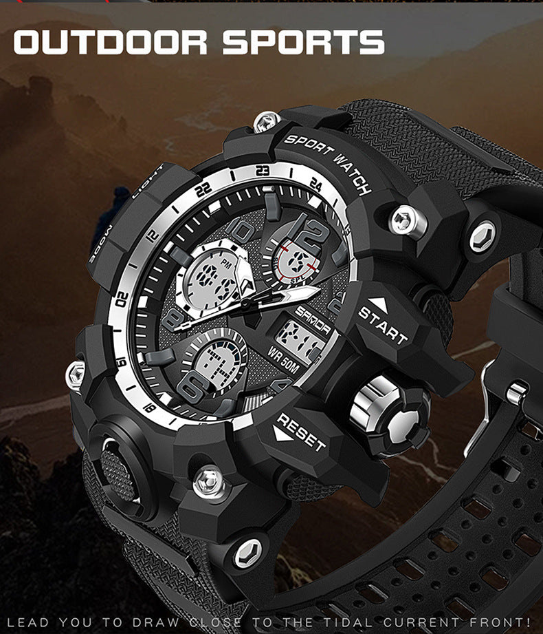 Sanda Hot-Selling Watch Korean Version Student Party Multi-Functional Waterproof Alarm Clock Electronic Watch Cool Dual Display Luminous Sports Watch