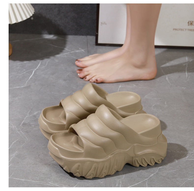 New Summer Thick Bottom High Heel Wedge Slippers for Outer Wear Slippers with High Height Skinny Lazy Slim Slippers