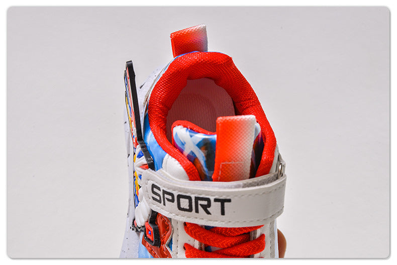 Spring and autumn 2025 new leather bright lights children's sneaker wholesale cartoon with lights boys soft bottom running shoes in stock